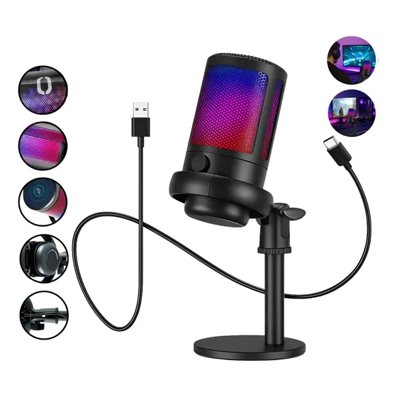 Microfone Gamer Condensador Cardioide Usb Preto