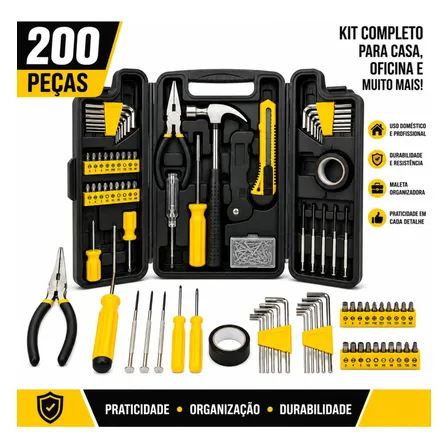 Kit Jogo Ferramentas 200 Peças Completo Chaves Com Maleta
