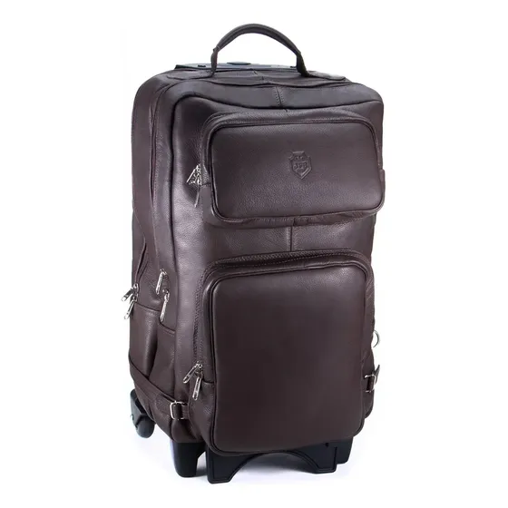 Mochila Para Notebook Com Rodinha Em Couro Legítimo + Brinde
