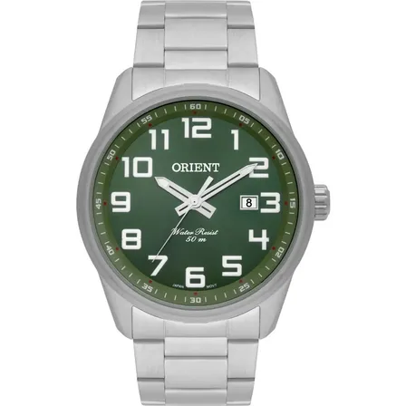 Relógio Analógico Orient Mbss1271 E2sx Prata Números Aço Prata Verde