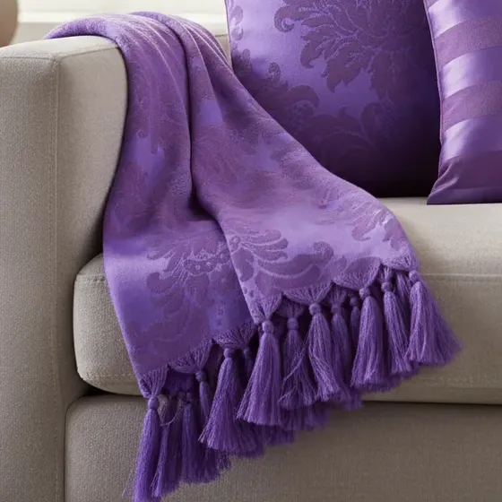 Kit 1 Manta Para Sofá + 2 Capas De Almofada Jacquard Roxo