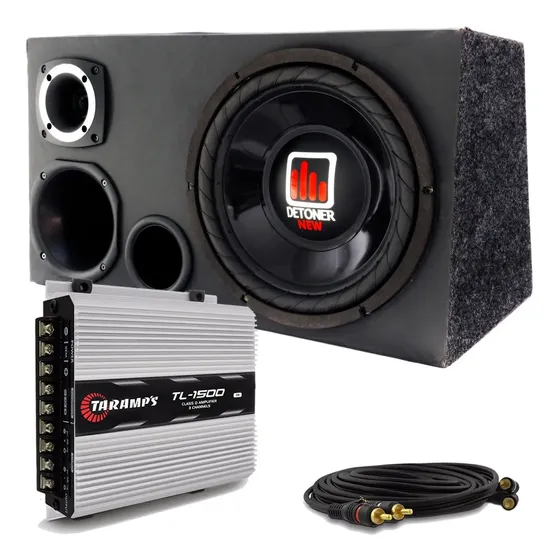 Caixa Trio Completa 1340w Sub 12 + Modulo Taramps Tl 1500