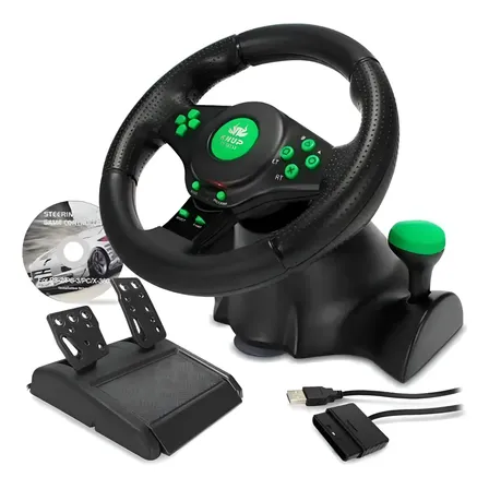 Volante C/ Vibração Xbox 360 Ps3 Ps2 Pc Knup Kp-5815a Preto