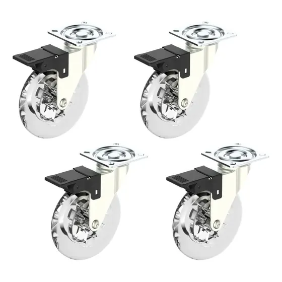 4 Rodizio Gel Silicone Giratório Roda Rodinha 100mm C/ Trava - 100mm - 4 Pçs