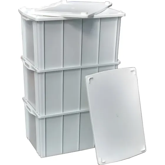 Kit 3 Caixas Plastica Branca 61 Litros Com Tampa Caixa 1035