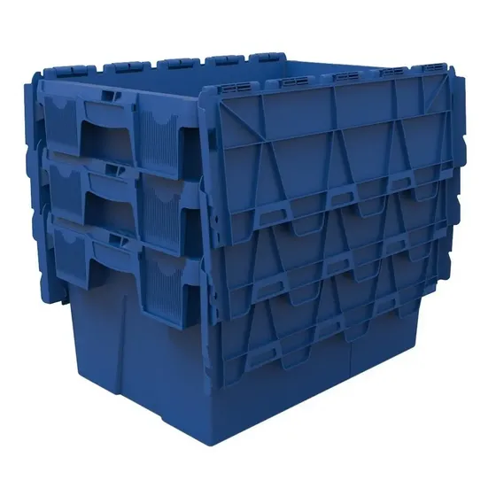 Kit Com 3 Caixas Plastica Azul 64 Litros Com Tampa Agregada