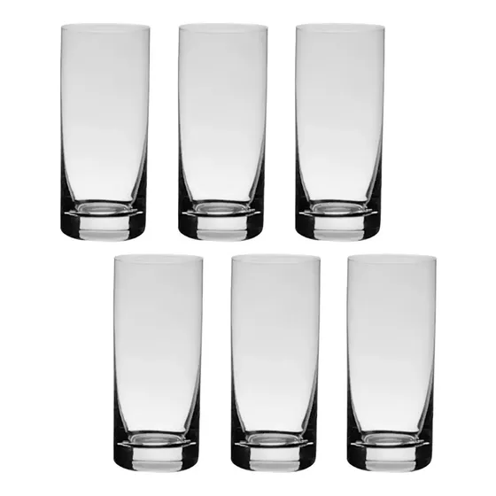 6 Copos Longos De Cristal Para Água 300ml Bohemia Titânio