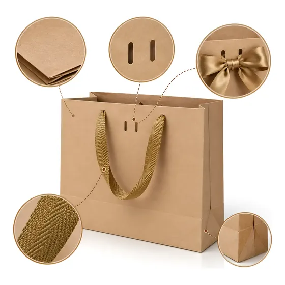 40 Sacolas De Papel Kraft Com Alça - Tam. Media [35x25x10]