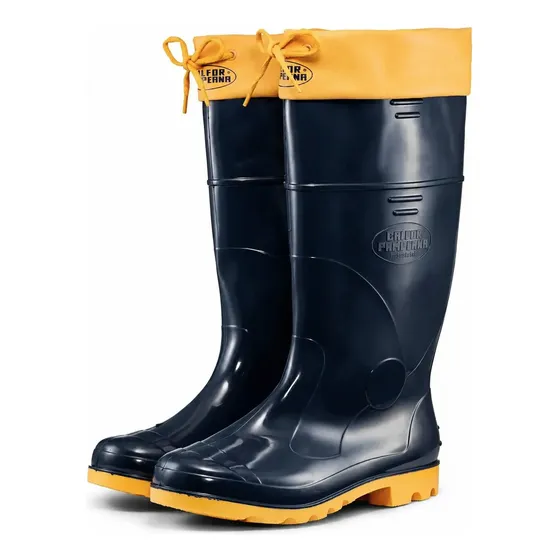 Bota Galocha Borracha Pvc Impermeável Azul/amarela C/amarra