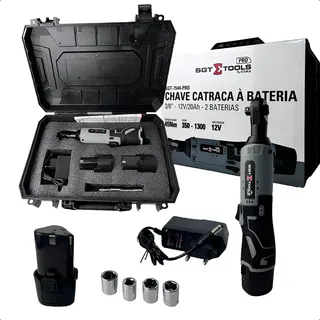 Chave Catraca 2 Baterias 3/8p 45nm 4.5kgf Com 4 Soquetes Cinza 12v