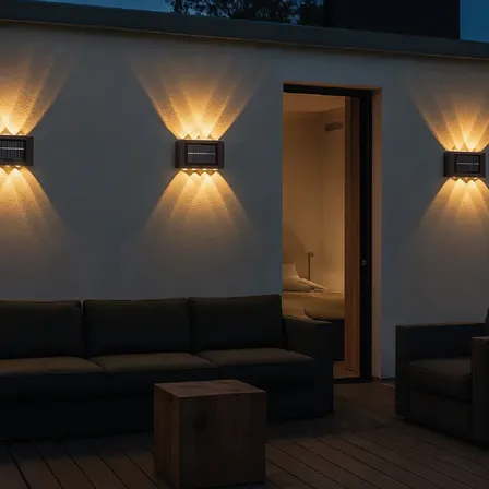 Kit 6 Luminária Arandela Solar 8 Leds Luz Quente Prova Dágua Preto