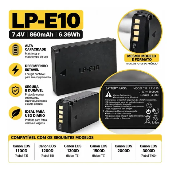 Bat-eria Compativel Canon Lp-e10 T3 T4 T5 T6 Sem Blister