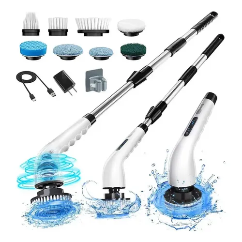 Esfregão Elétrico 9 Em 1 Mop Limpeza Chão 360 Giratória Usb Branco