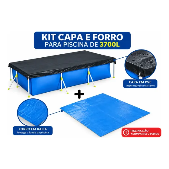Kit Capa + Forro Para Piscina Retangular 3700 L3,32 X 2,04 M