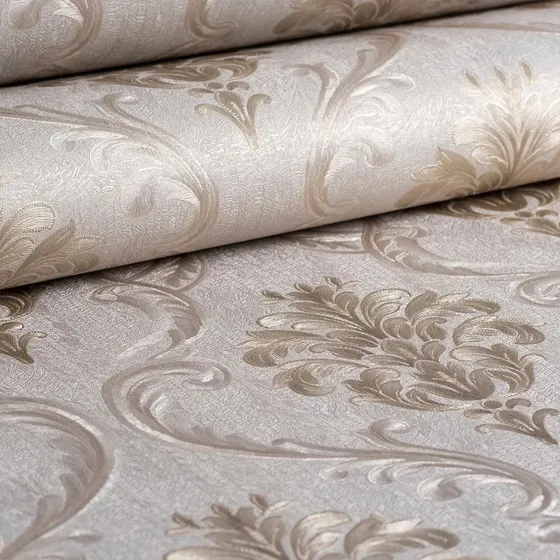 Papel De Parede Importado Alto Relevo Damask Bege + Cola
