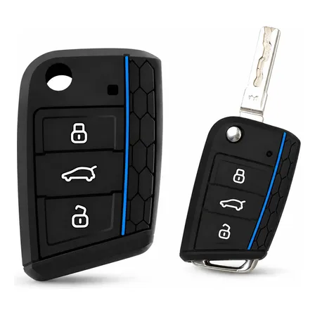 Capa Chave Canivete Vw Polo Virtus Jetta Nivus Golf Tiguan Preto/azul