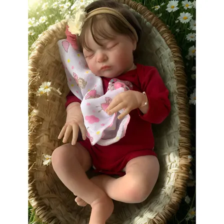 Bebê Boneca Realista Recém Nascida Baby Doll Cabelo Dormindo Bb Corpinho Pano