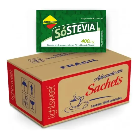 Adoçante Em Pó 100% Stevia Caixa Com 1000 Sachês De 0,4g