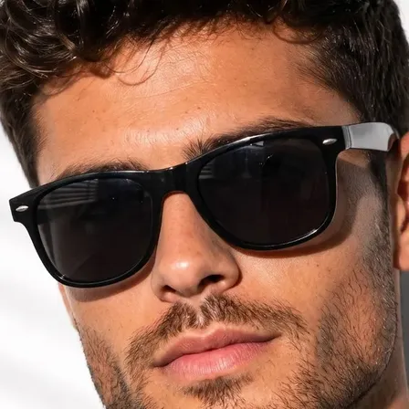 Óculos De Sol Tendência Unissex Uv400 Acetato Lux Glasses Armação Preta Lente Preta