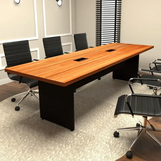 Mesa Reunião Escritório 2,50m 2 Cx De Tomadas Freijó Pr Mdf