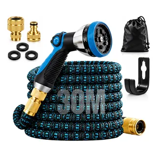 Mangueira Expansível Flexível Anti-torção 30m - Kit Completo Azul