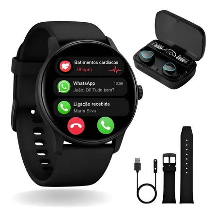 Smart Watch A Prova D'água Mede Pressão Arterial Frequencia Preto