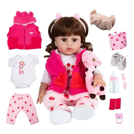 Boneca Bebê Reborn 48cm Rosa Girafinha Articulada