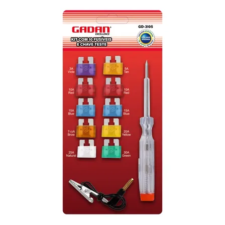 Kit Com 10 Fusiveis + Chave Teste - Automotivo