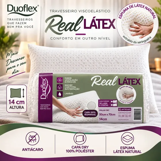 Travesseiro Real Látex Natural 48x68cm Antiácaro - Duoflex
