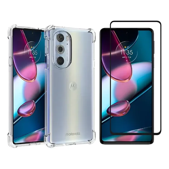Capa Anti Impacto Para Moto Edge 30 Pro + Película Vidro 3d Transparente Anti Queda