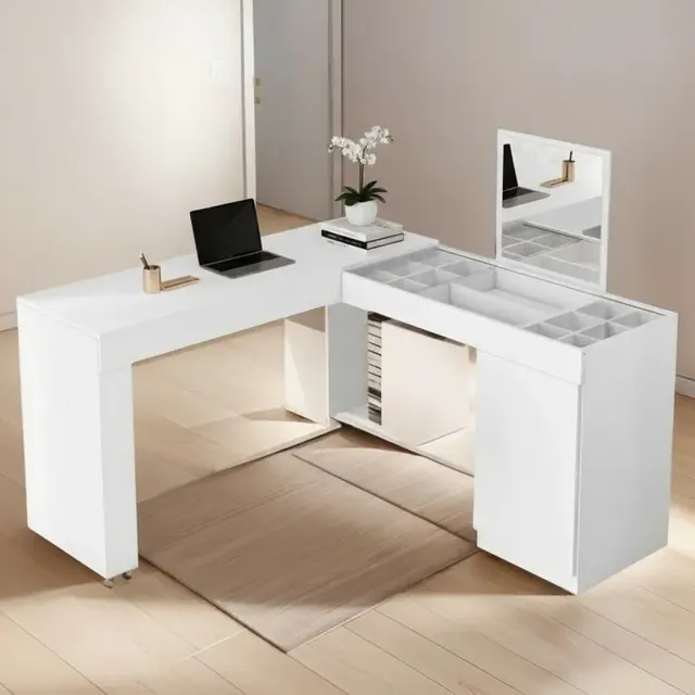 Escrivaninha L Penteadeira New Office Presence Branco Fosco Branco
