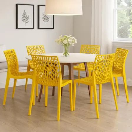 Kit 6 Cadeiras Gruvyer Amarela Sala Jantar Restaurante Amarelo