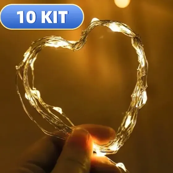 Kit 10 Fio Fada Cordão De Led 1m Fixo Pilha Branco Quente