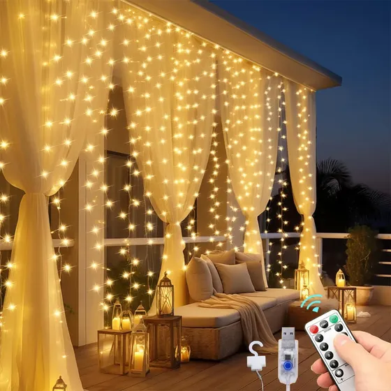 300 Leds 3x3 M Usb Luz De Cortina Decoraçãoluzes Natal