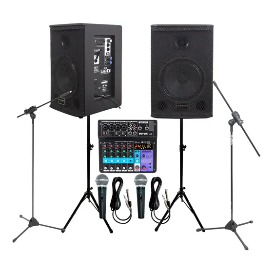 Kit Ativa Passiva Saga 8 Pedestais Mesa 6 Canais Microfones