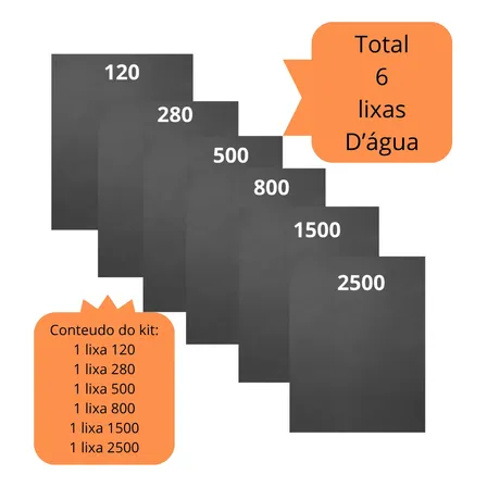 Lixa 120 280 500 800 1500 2500 Kit 1 Cada Polimento Metal 1202500