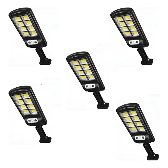 Kit 5 Luminária Solar 600w Sensor Presença Controle Remoto