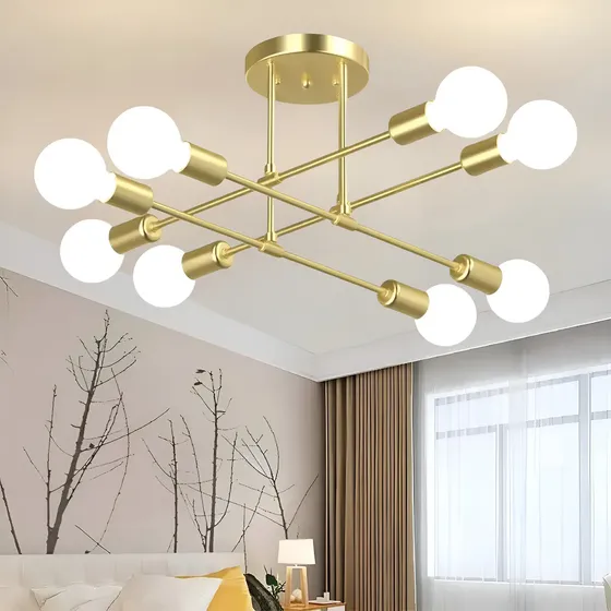 Luminária Lustre Teto Moderno Para Cozinha Sala 8 Cabeças 127/220v Dourado