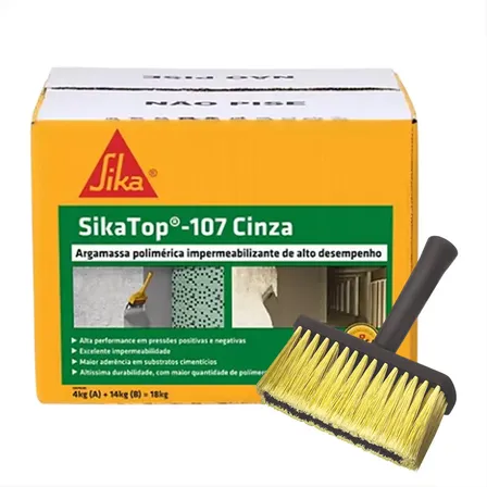 Sikatop 107 Para Impermeabiliza Concreto Rodape Com Broxa Cinza Fosco