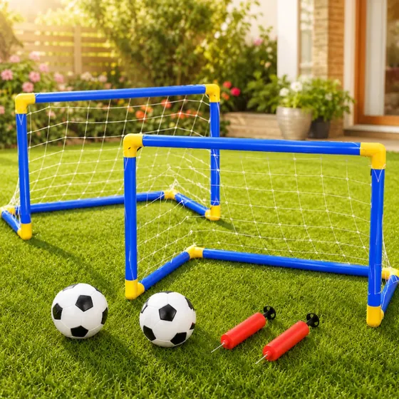 Kit 2 Mini Traves Golzinhos De Futebol Infantil Rede E Bolas