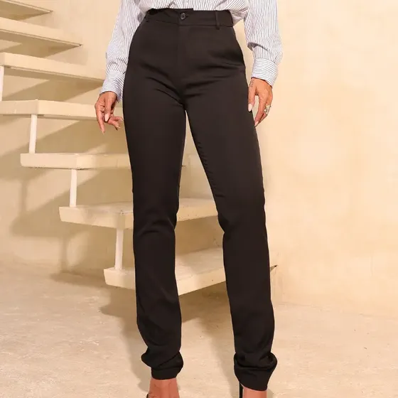 Calça Social Feminina Preta Cintura Alta K2b Original Preto Liso 42