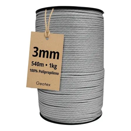 Fio Náutico 3mm 1kg 540m Polipropileno Crochê Bolsas Geotex Prata