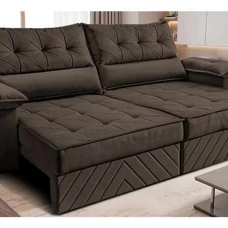 Sofá Retrátil 2,10m Molas E Espuma D33 Thunder. Cama Inbox Marrom Liso