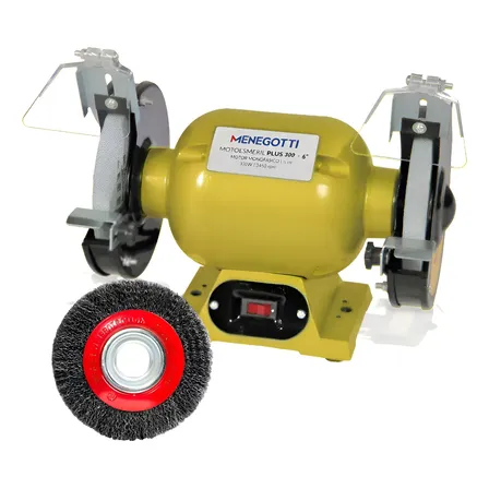 Motor Esmeril 1/2cv Menegotti + Escova De Aço Circular 6x1/2 Amarelo 127/220v