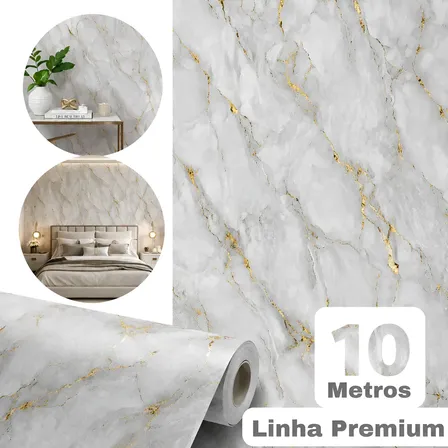 Papel De Parede Mármore Dourado Adesivo Lavável 10 Metros Dourado