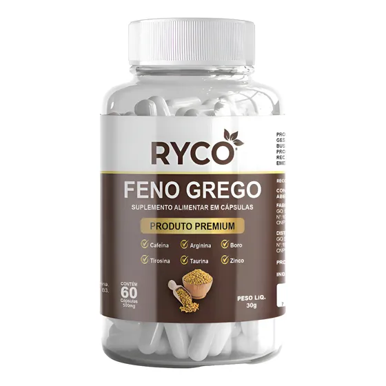 Feno Grego Com Taurina, Arginina, Boro, Tirosina 60 Cápsulas Sem Sabor