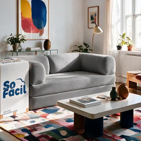 Sofá Cama Snoo 2 Lugares 1,80m Bouclé Design Moderno Cinza Liso