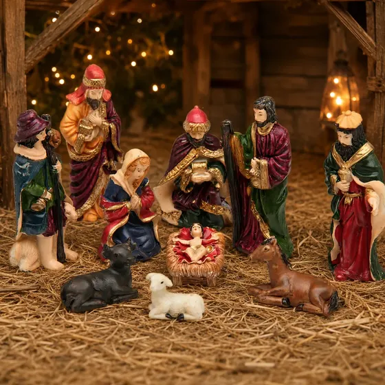 Mini Presépio De Natal Decoração Natalina Em Resina 10 Peças