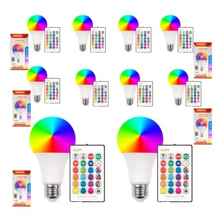 Kit 10un Lâmpada 10w Rgb Led Muda Cor Controle Remoto Cores 220v Rgb