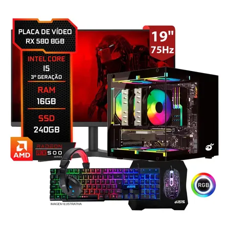 Pc Gamer Completo Rx 580 8gb, Intel I5, 16gb Ram, Ssd 240gb 240 Gb 16 Gb Radeon Rx 580 8gb
